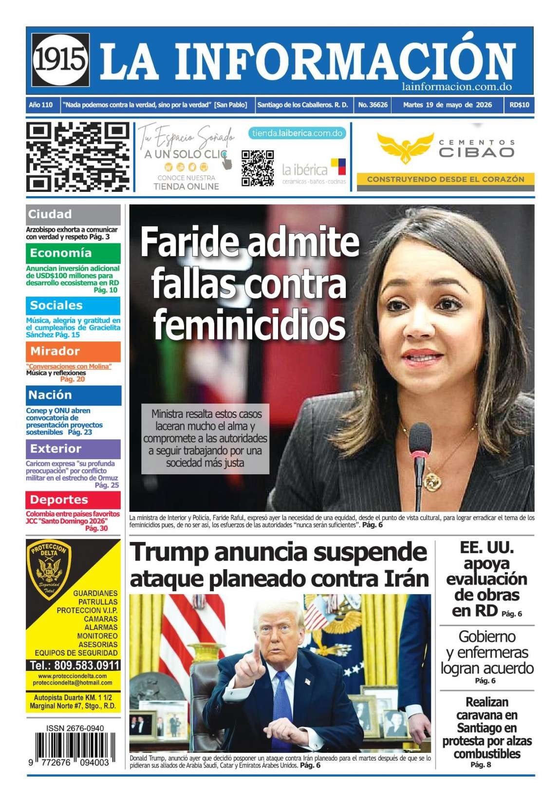 Portada Periódico La Información, Martes 19, Mayo 2026