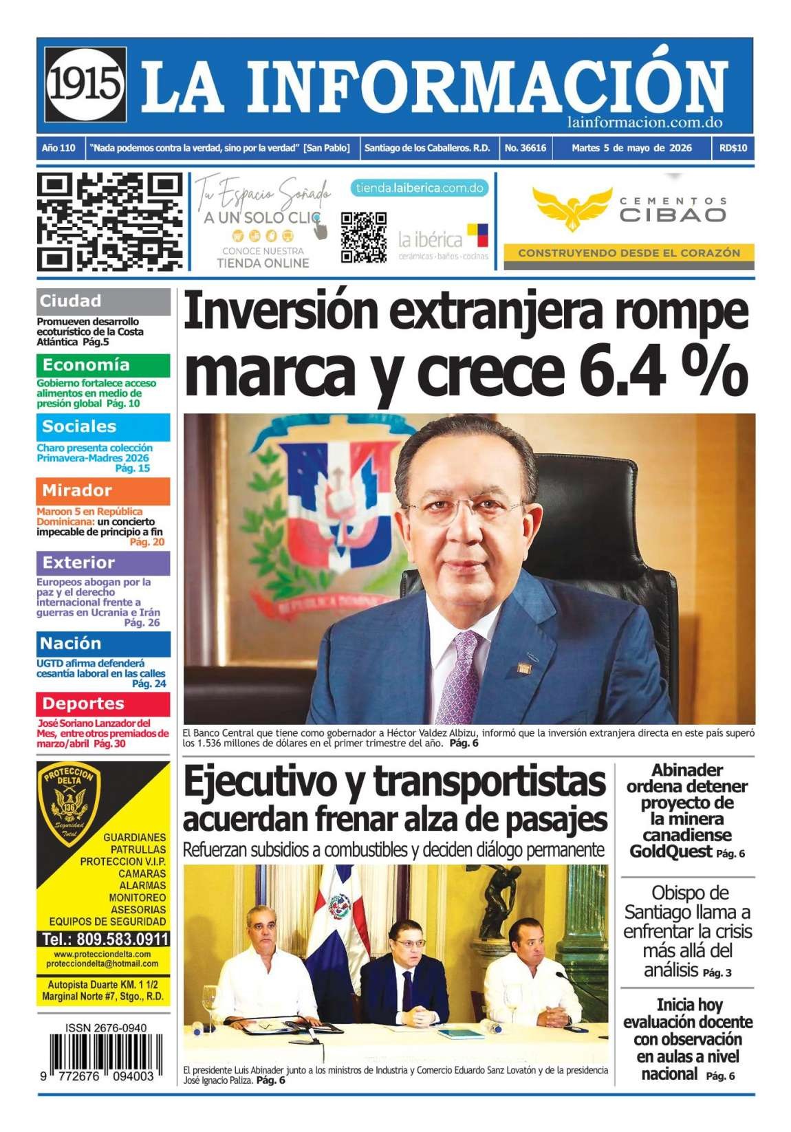 Portada Periódico La Información, Martes 5, Mayo 2026