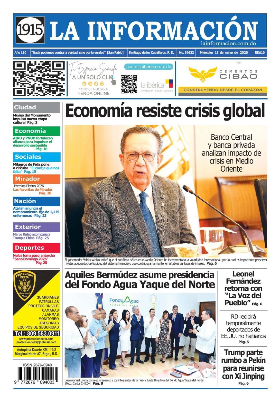 Portada Periódico La Información, Miércoles 13, Mayo 2026
