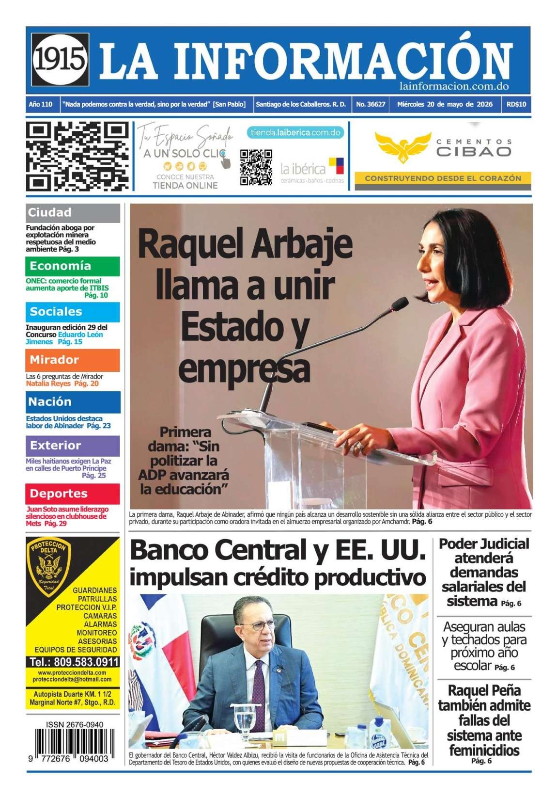 Portada Periódico La Información, Miércoles 20, Mayo 2026