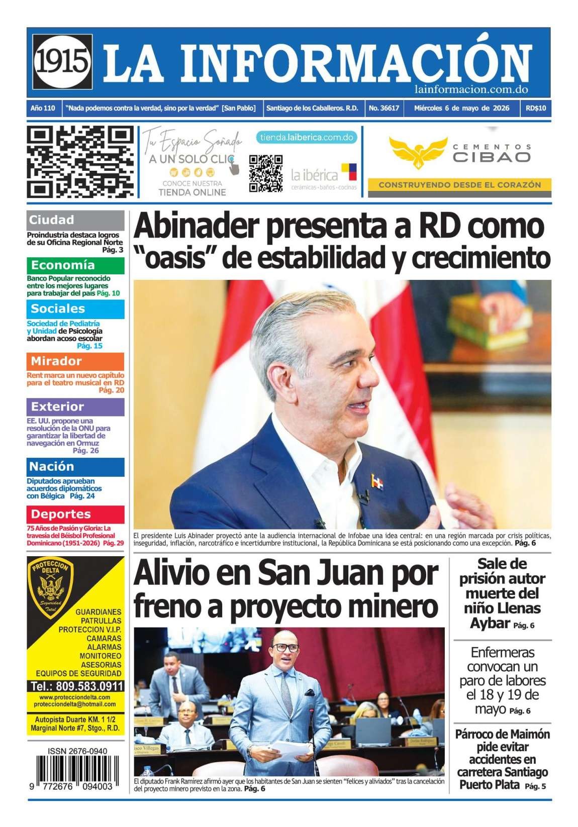 Portada Periódico La Información, Miércoles 6, Mayo 2026