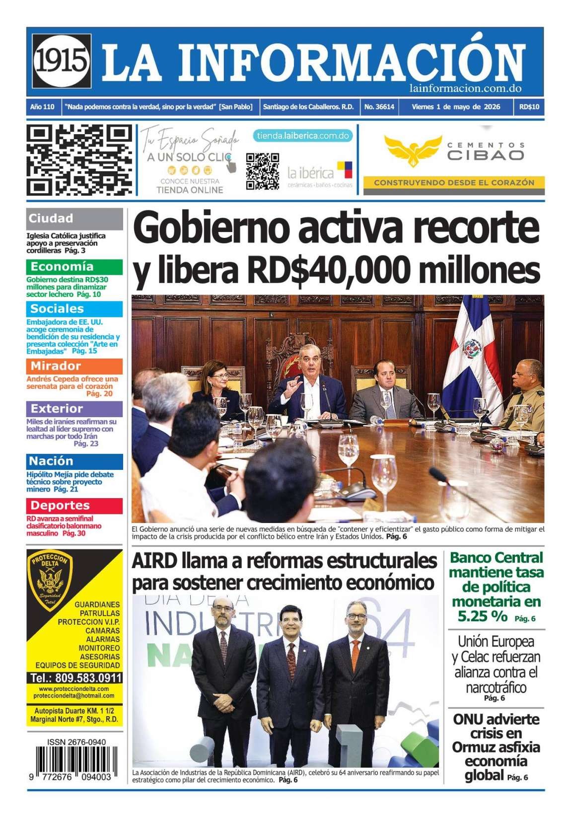 Portada Periódico La Información, Viernes 1, Mayo 2026