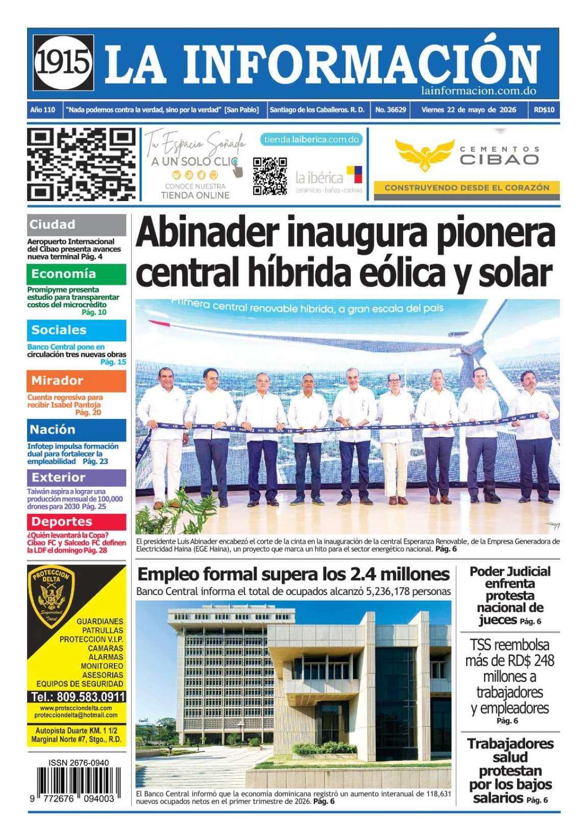 Portada Periódico La Información, Viernes 22, Mayo 2026