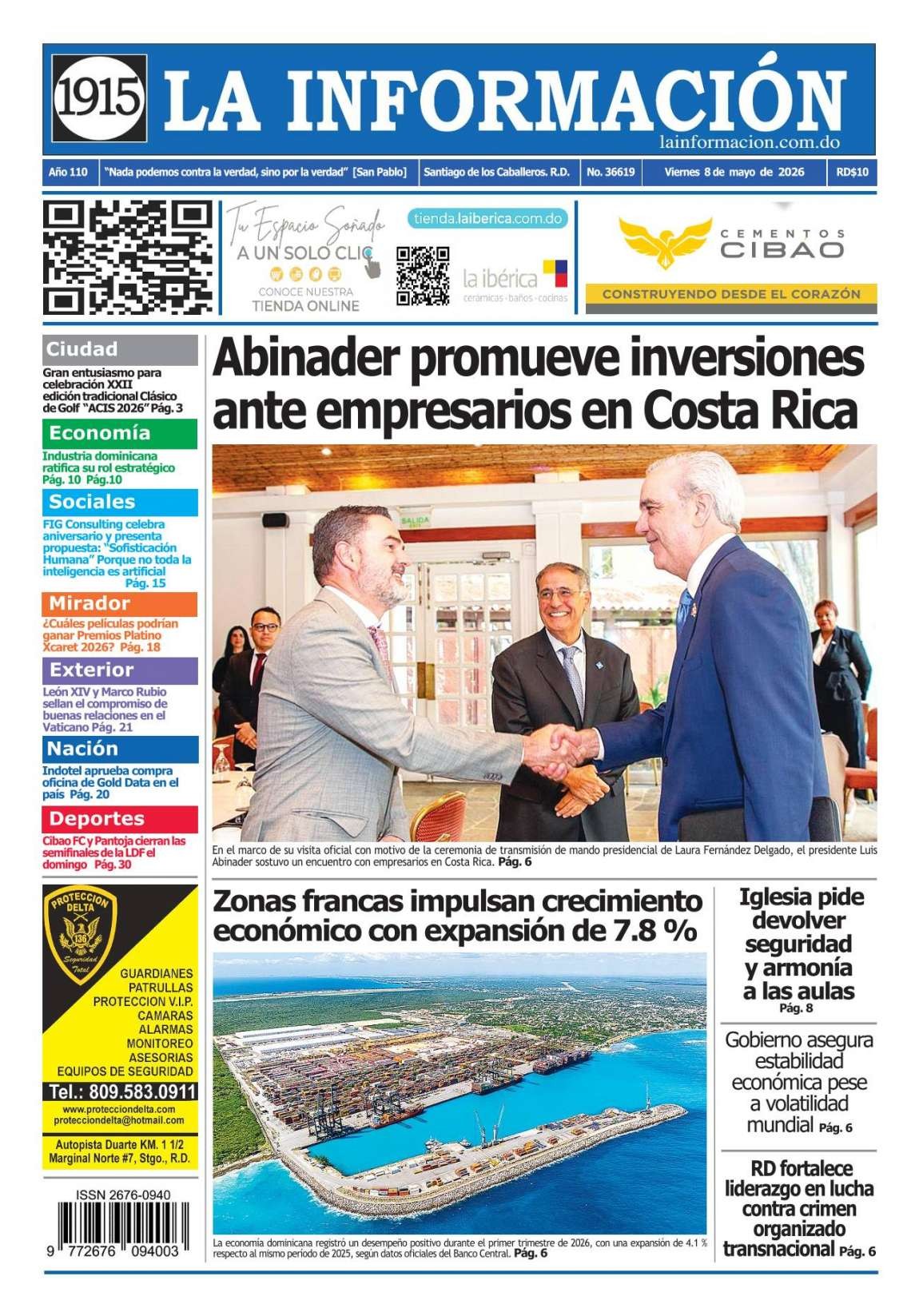 Portada Periódico La Información, Viernes 8, Mayo 2026