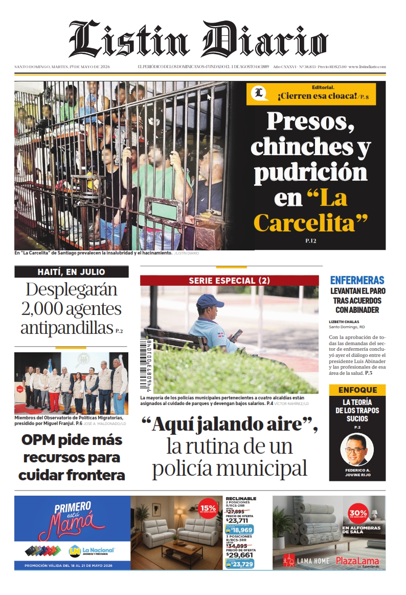Portada Periódico Listín Diario, Martes 19, Mayo 2026