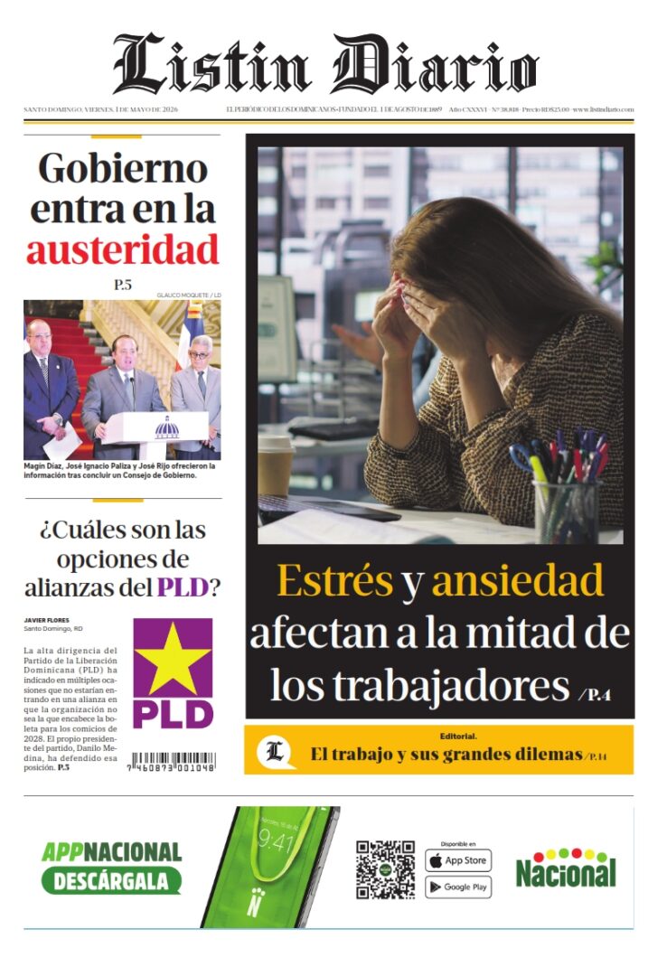 Portada Periódico Listín Diario, Viernes 1, Mayo 2026