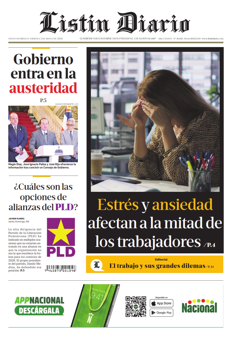 Portada Periódico Listín Diario, Viernes 1, Mayo 2026