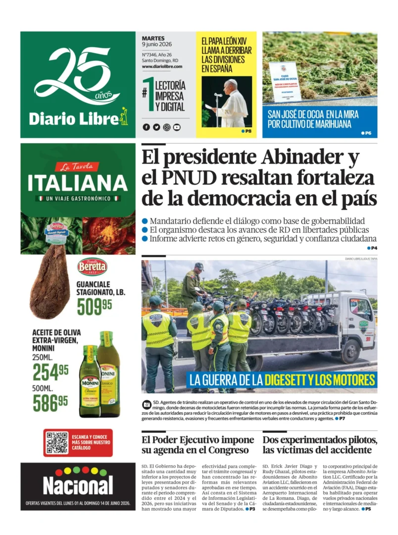 Portada Periodico Diario Libre Martes 9 Junio 2026