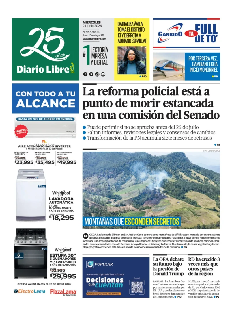 Portada Periódico Diario Libre Miércoles 24 Junio 2026