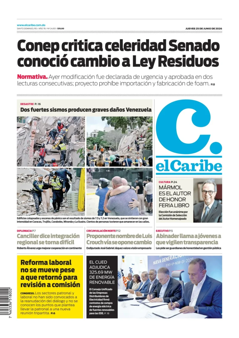 Portada Periódico El Caribe Jueves 25 Junio 2026