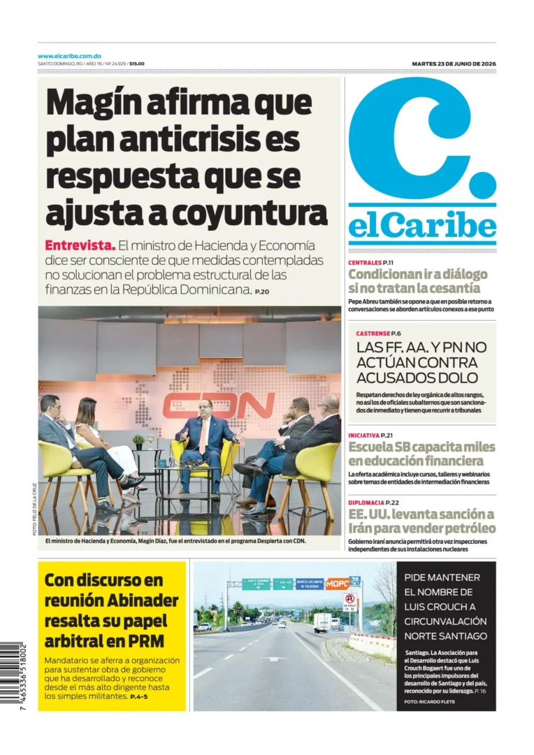 Portada Periódico El Caribe Martes 23 Junio 2026