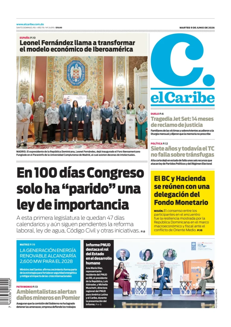 Portada Periodico El Caribe Martes 9 Junio 2026