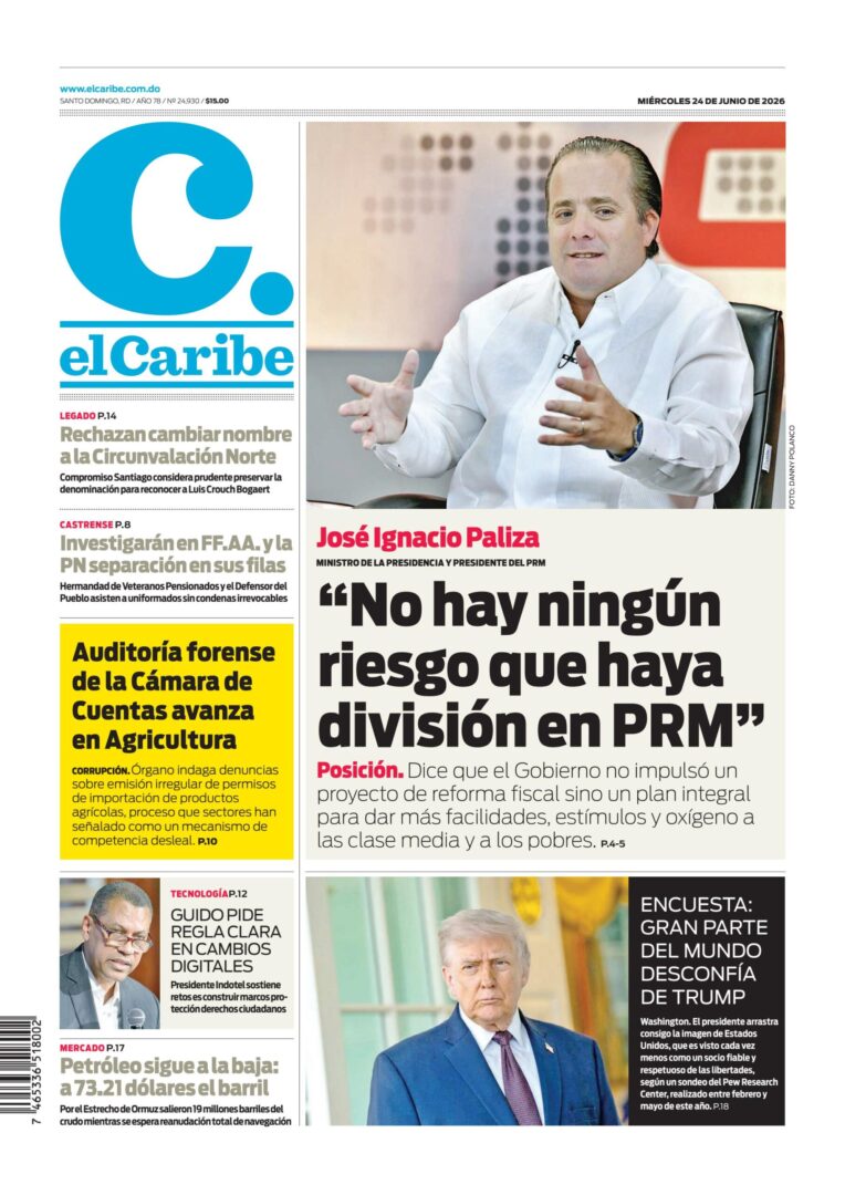 Portada Periódico El Caribe Miércoles 24 Junio 2026