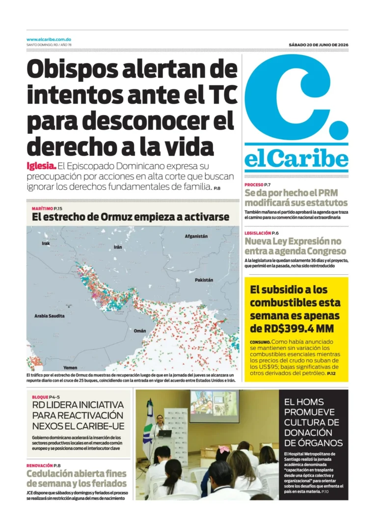 Portada Periódico El Caribe Sábado 20 Junio 2026