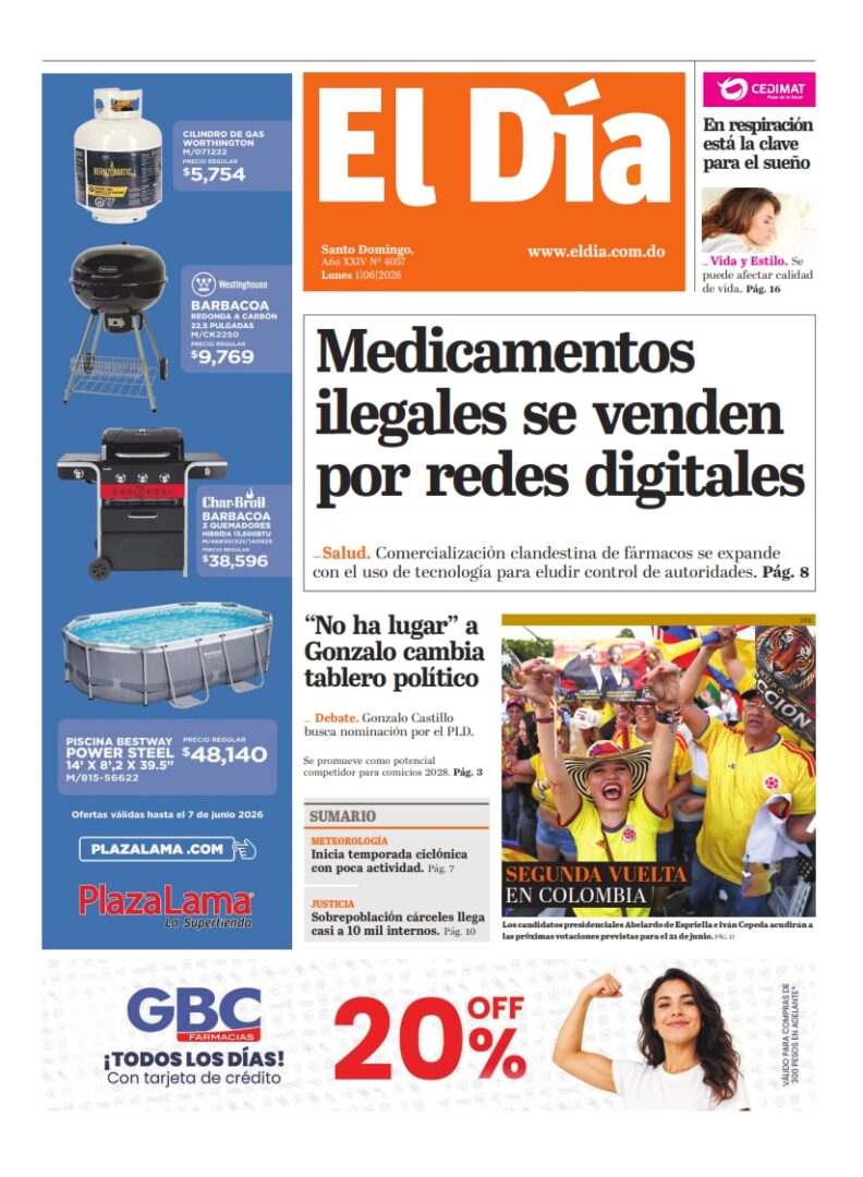 Portada Periódico El Día, Lunes 1, Junio 2026