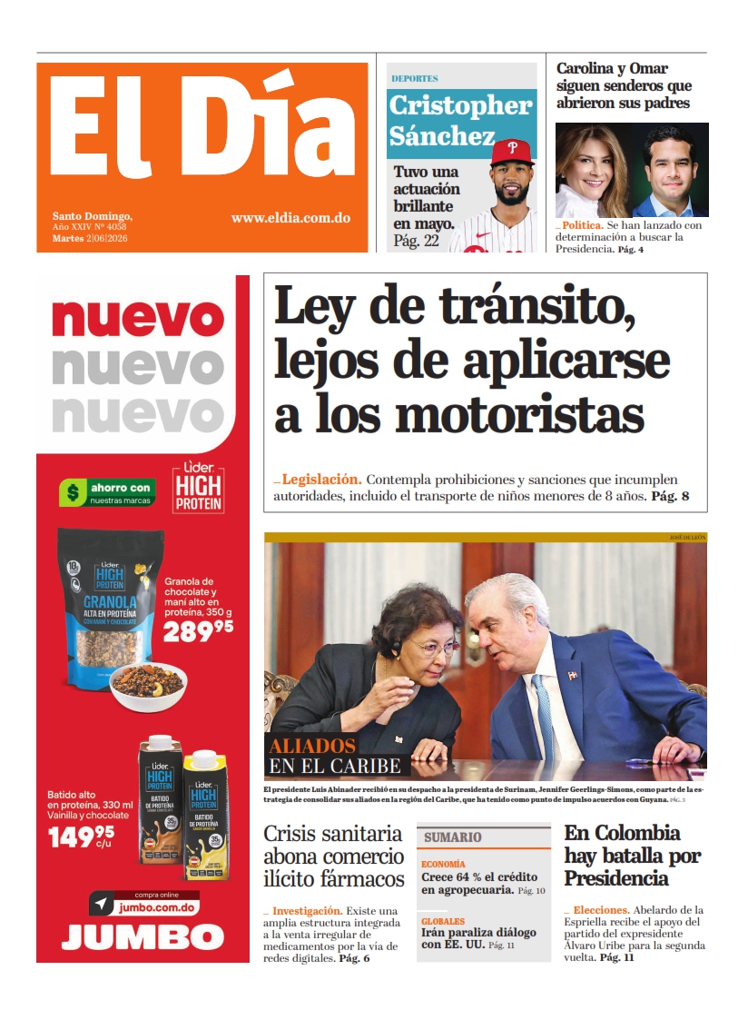 Portada Periódico El Día, Martes 2, Junio 2026