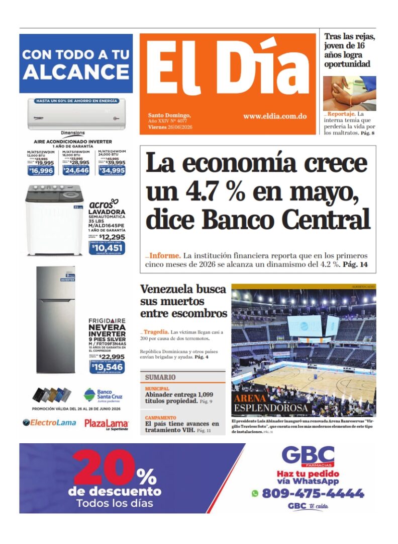 Portada Periódico El Día Viernes 26 Junio 2026