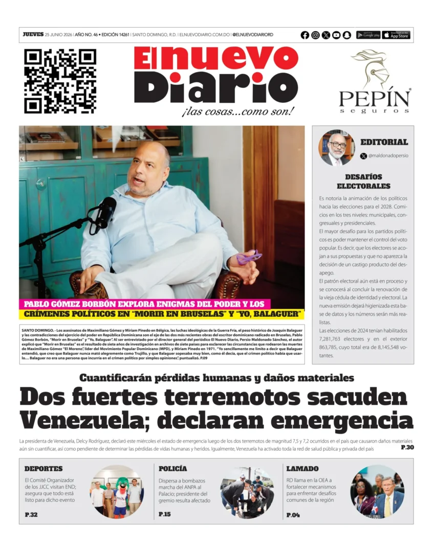 Portada Periódico El Nuevo Diario Jueves 25 Junio 2026