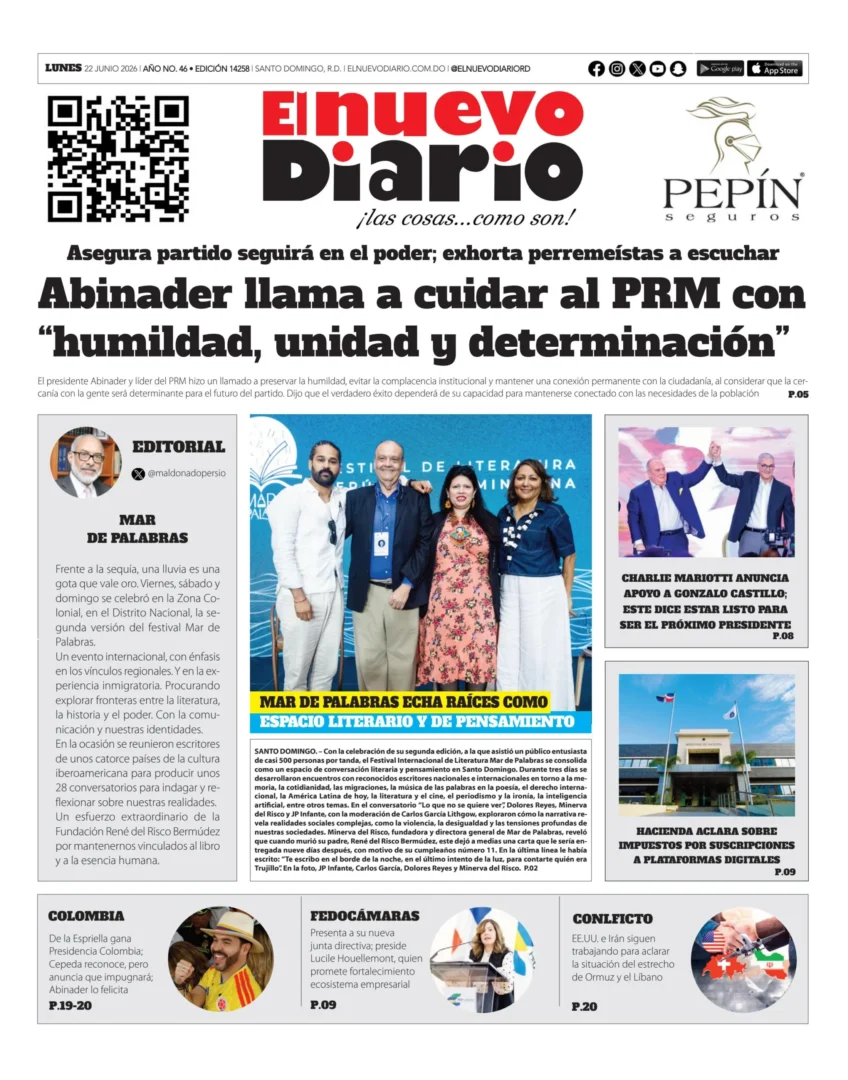Portada Periódico El Nuevo Diario Lunes 22 Junio 2026