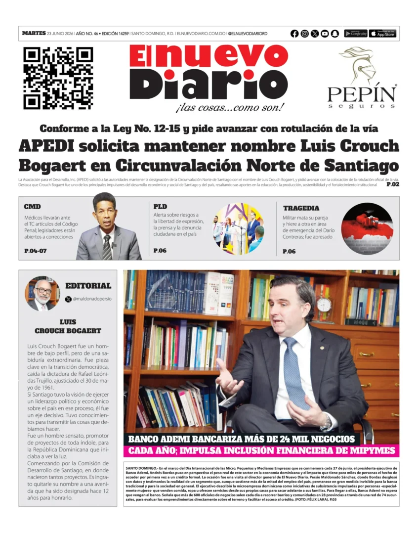 Portada Periódico El Nuevo Diario Martes 23 Junio 2026