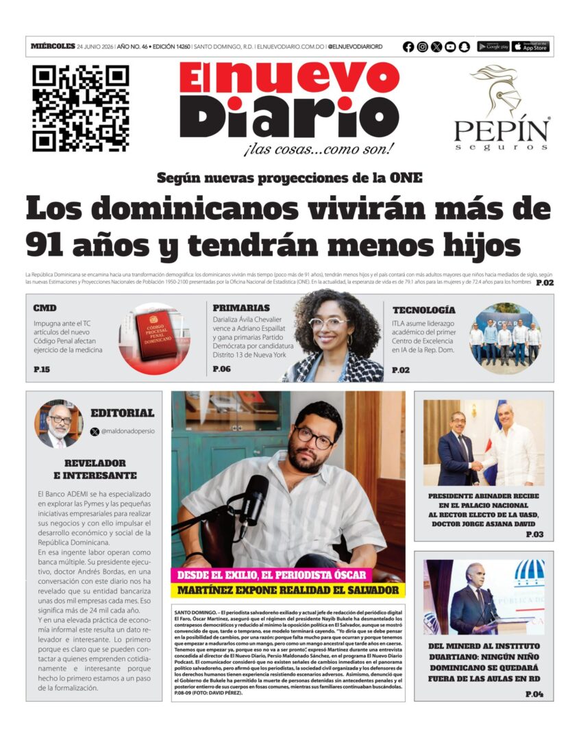 Portada Periódico El Nuevo Diario Miércoles 24 Junio 2026