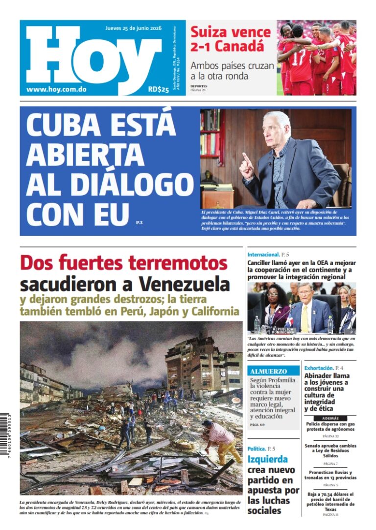 Portada Periódico Hoy Jueves 25 Junio 2026