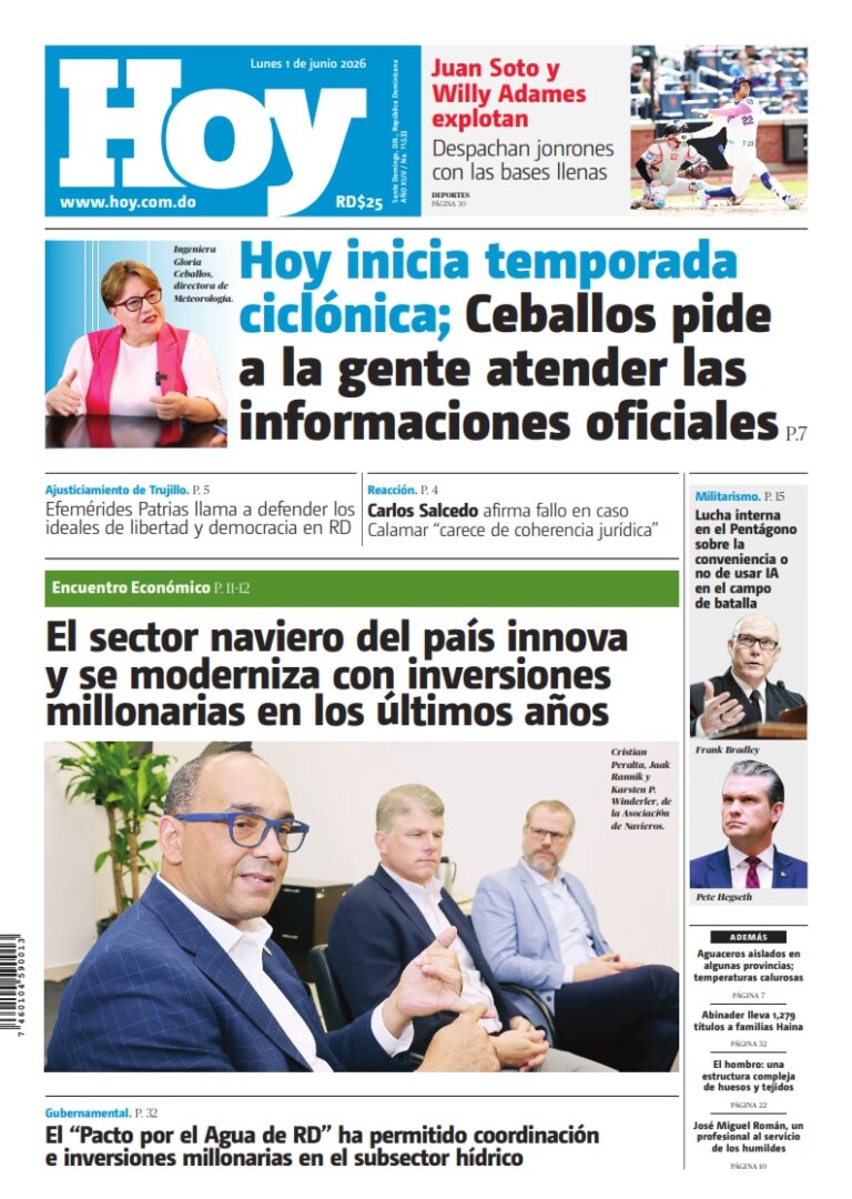 Portada Periódico Hoy, Lunes 1, Junio 2026