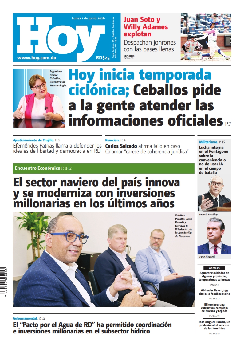 Portada Periódico Hoy, Lunes 1, Junio 2026