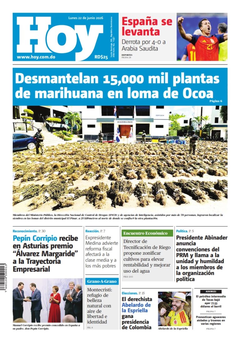 Portada Periódico Hoy Lunes 22 Junio 2026
