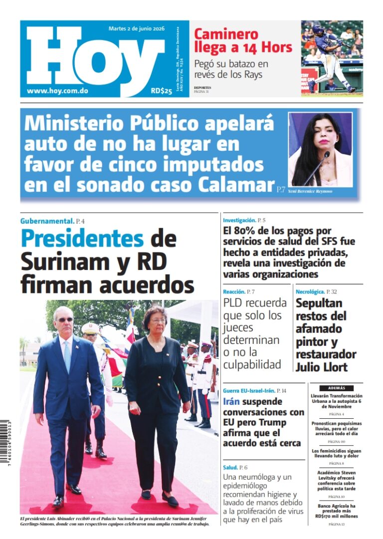 Portada Periódico Hoy, Martes 2, Junio 2026