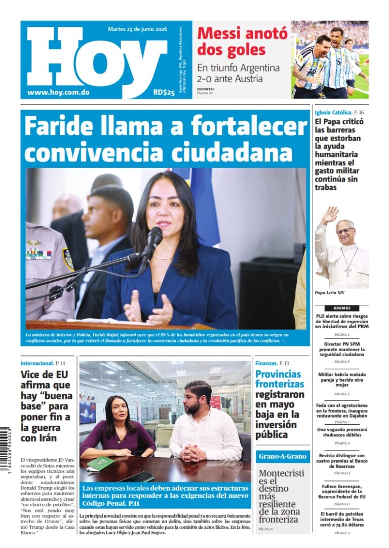 Portada Periódico Hoy Martes 23 Junio 2026