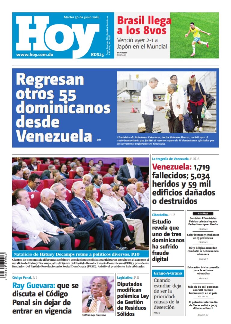 Portada Periódico Hoy, Martes 30, Junio 2026