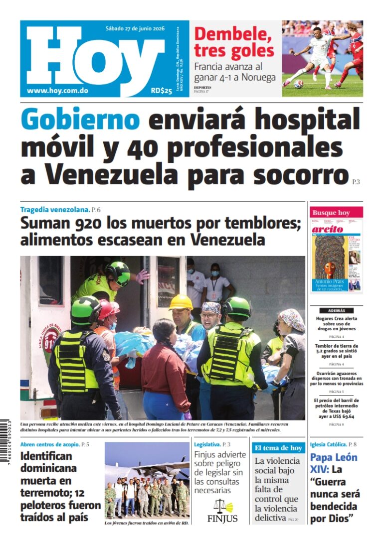Portada Periódico Hoy, Sábado 27, Junio 2026