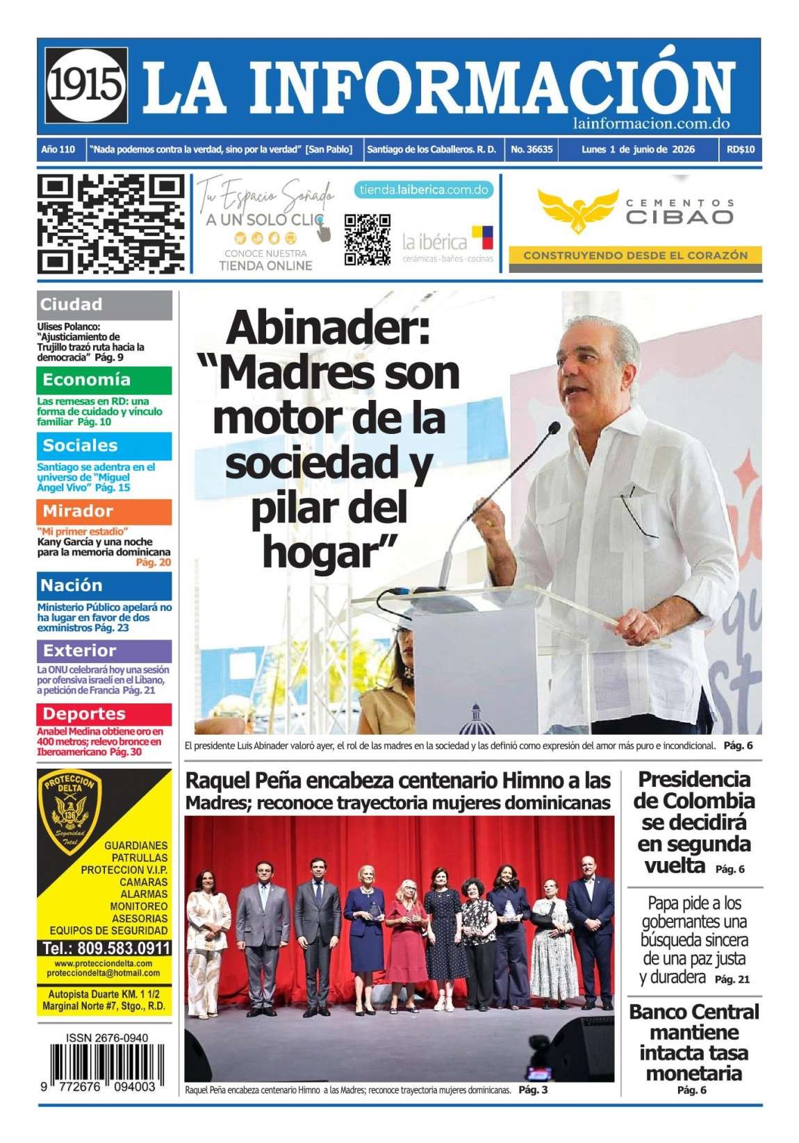 Portada Periódico La Información, Lunes 1, Junio 2026