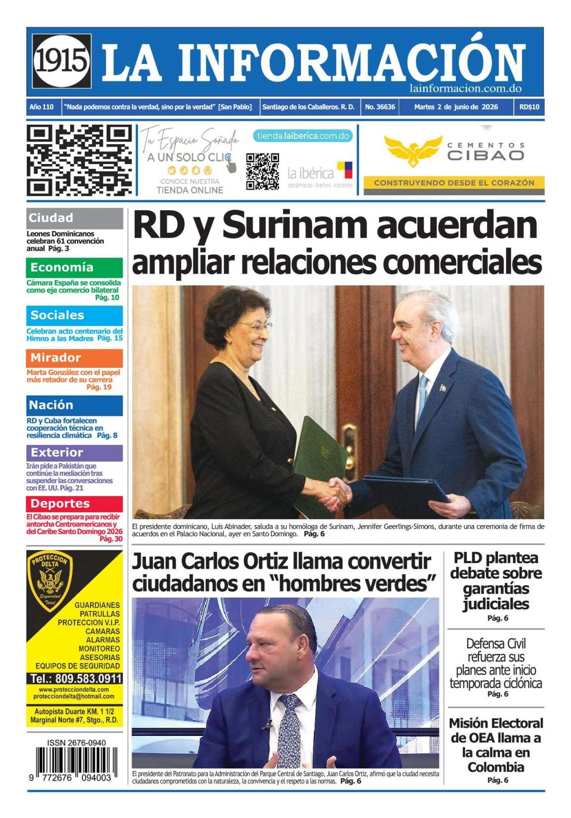 Portada Periódico La Información, Martes 2, Junio 2026