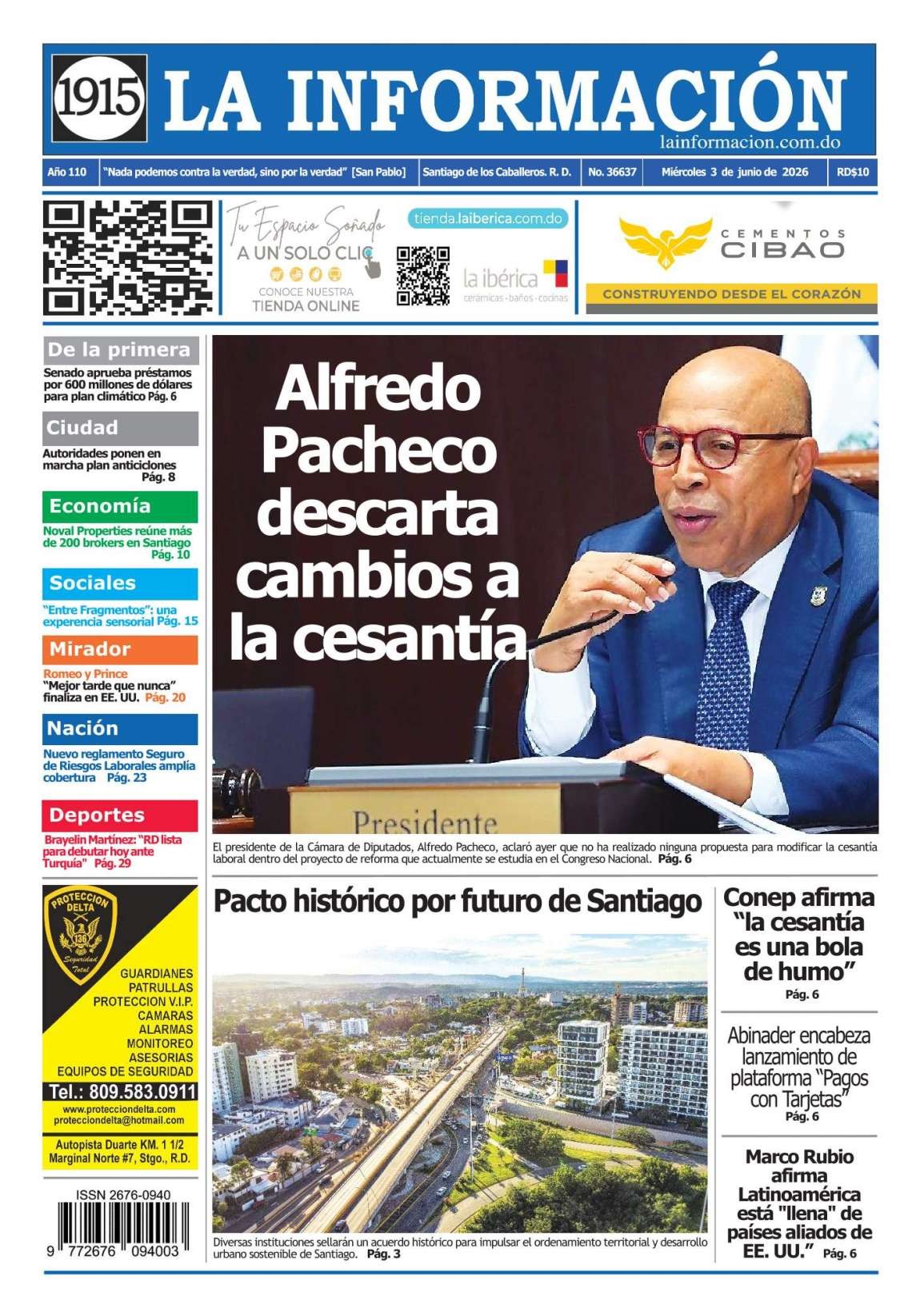 Portada Periódico La Información, Miércoles 3, Junio 2026