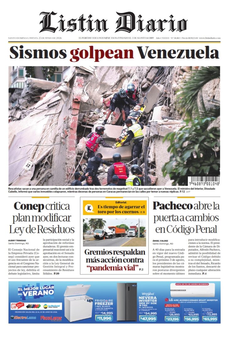 Portada Periódico Listín Diario Jueves 25 Junio 2026