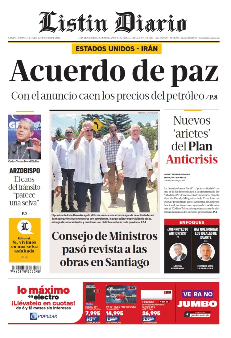 Portada Periodico Listin Diario Lunes 15 Junio 2026 001