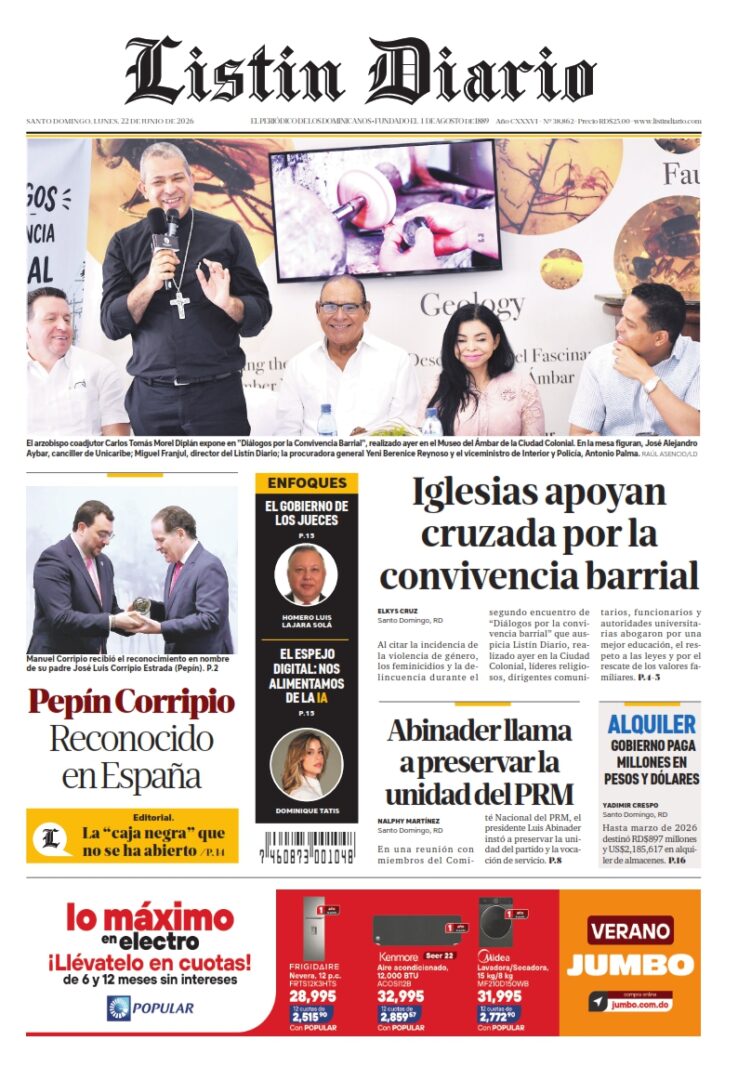 Portada Periódico Listín Diario Lunes 22 Junio 2026
