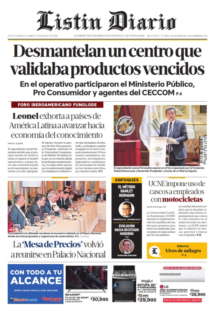 Portada Periodico Listin Diario Martes 9 Junio 2026
