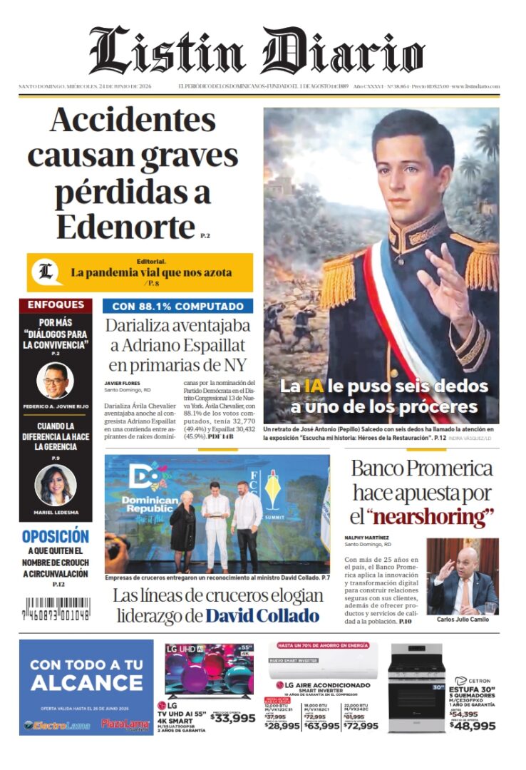 Portada Periódico Listín Diario Miércoles 24 Junio 2026