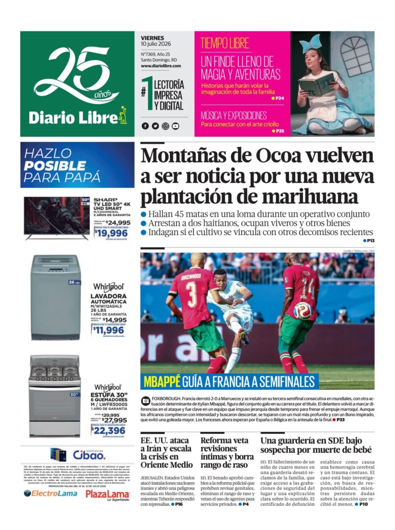Portada Periódico Diario Libre, Sábado 11, Julio 2026