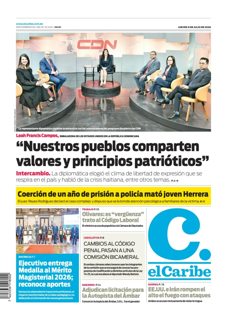 Portada Periódico El Caribe, Jueves 9, Julio 2026