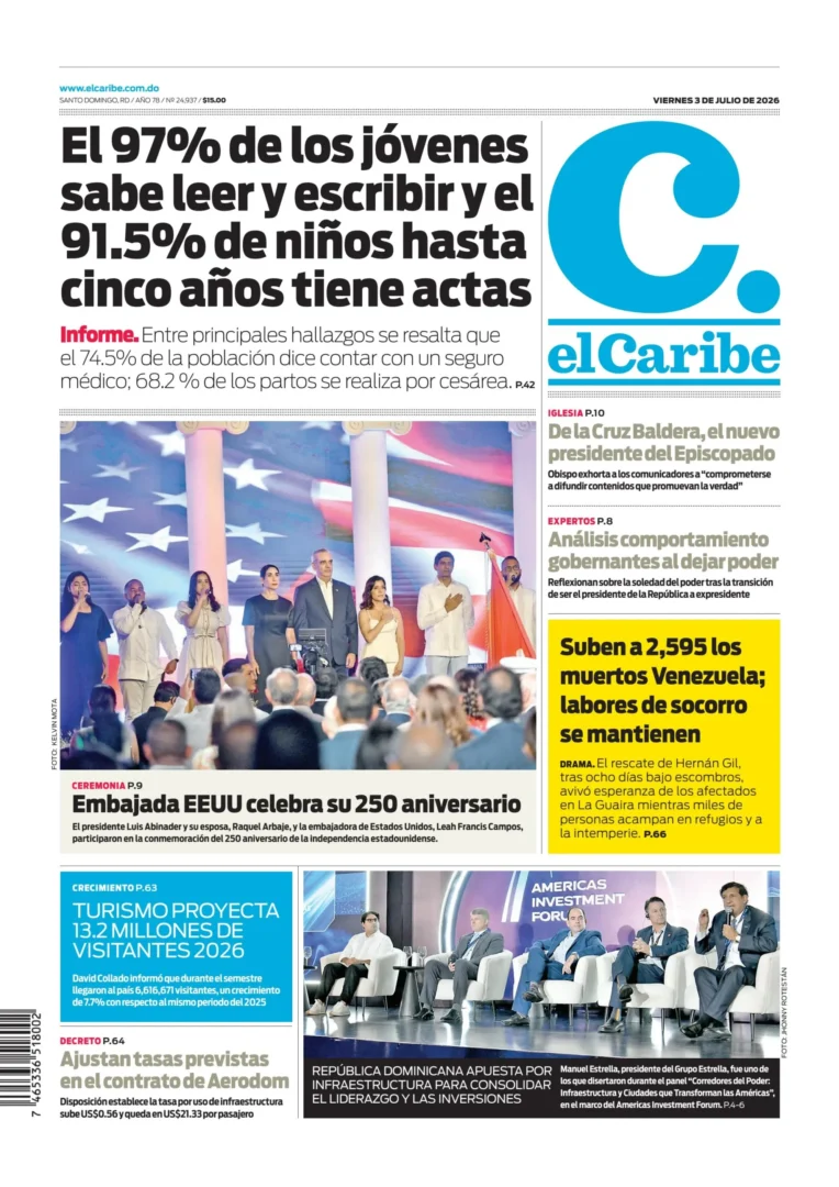 Portada Periódico El Caribe, Viernes 3, Julio 2026