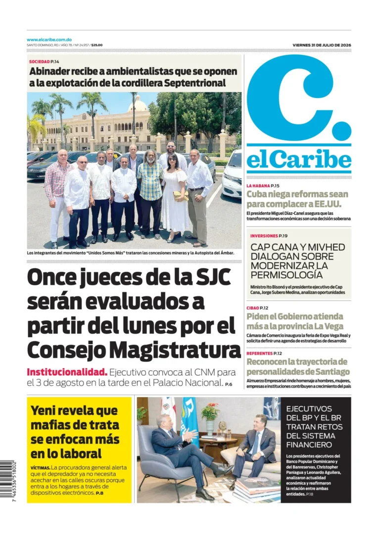 Portada Periódico El Caribe, Viernes 31, Julio 2026