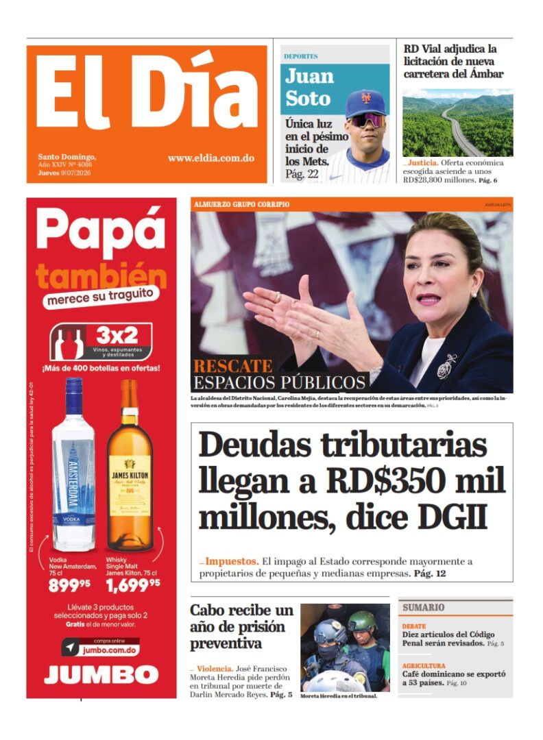 Portada Periódico El Día, Jueves 9, Julio 2026