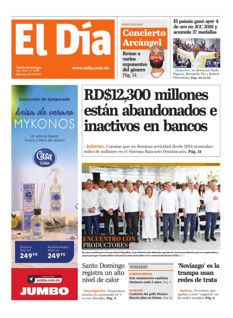 Portada Periódico El Día, Martes 28, Julio 2026
