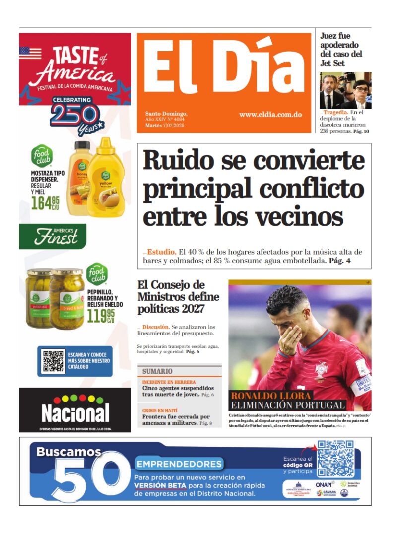 Portada Periódico El Día, Martes 7, Julio 2026