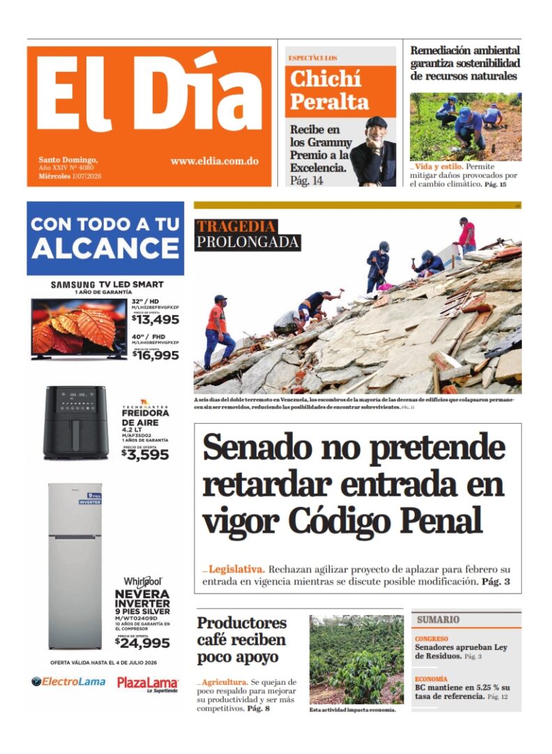 Portada Periódico El Día, Miércoles 1, Julio 2026