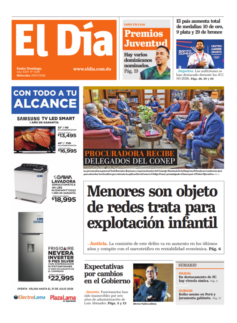 Portada Periódico El Día, Miércoles 29, Julio 2026